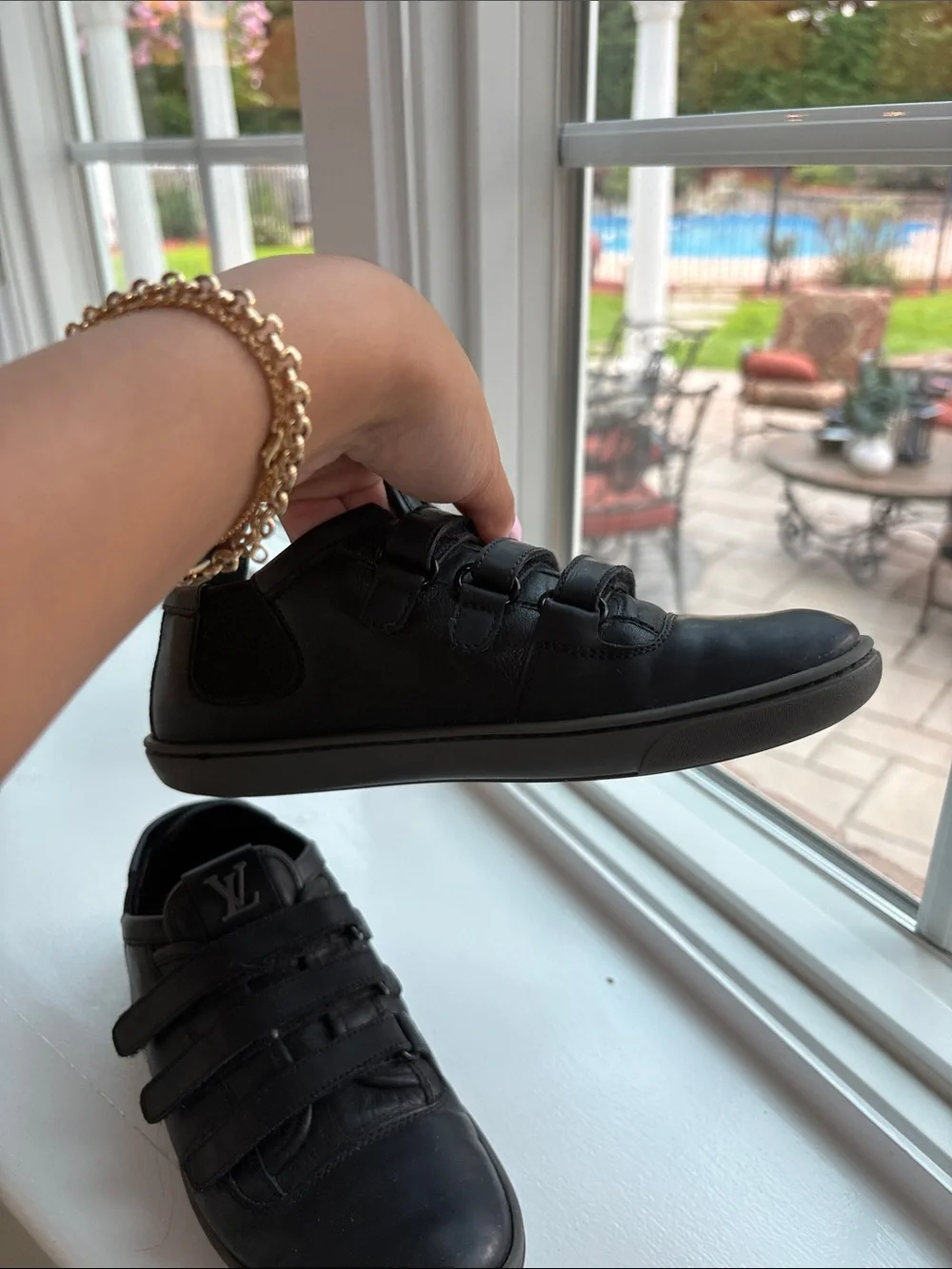 Vintage Louis Vuitton Black Leather Kids Velcro Strap Sneakers